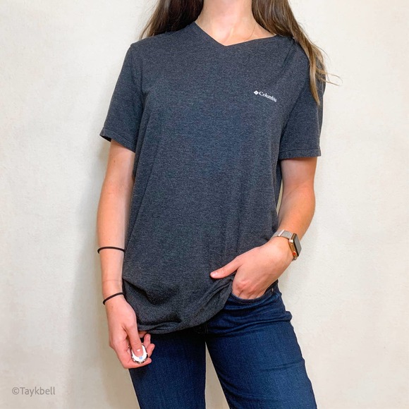 Columbia V Neck Dark Gray Stretch Cotton T Shirt M - Picture 3 of 15